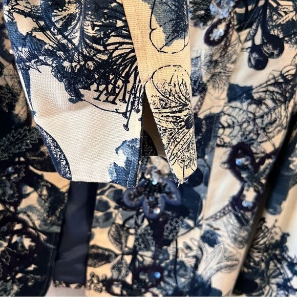 Coldwater Creek Jacket Women Blue And White Print Size 12 Open Front Fully Lined - Picture 5 of 8